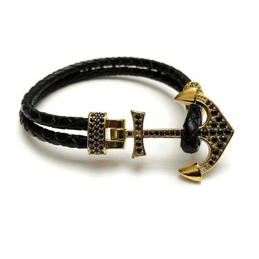 Man Bracelet - Man Leather Bracelet - Gold Anchor Bracelet - gold bracelet for man Bracelet XS (14-15cm) Brother & Sisters